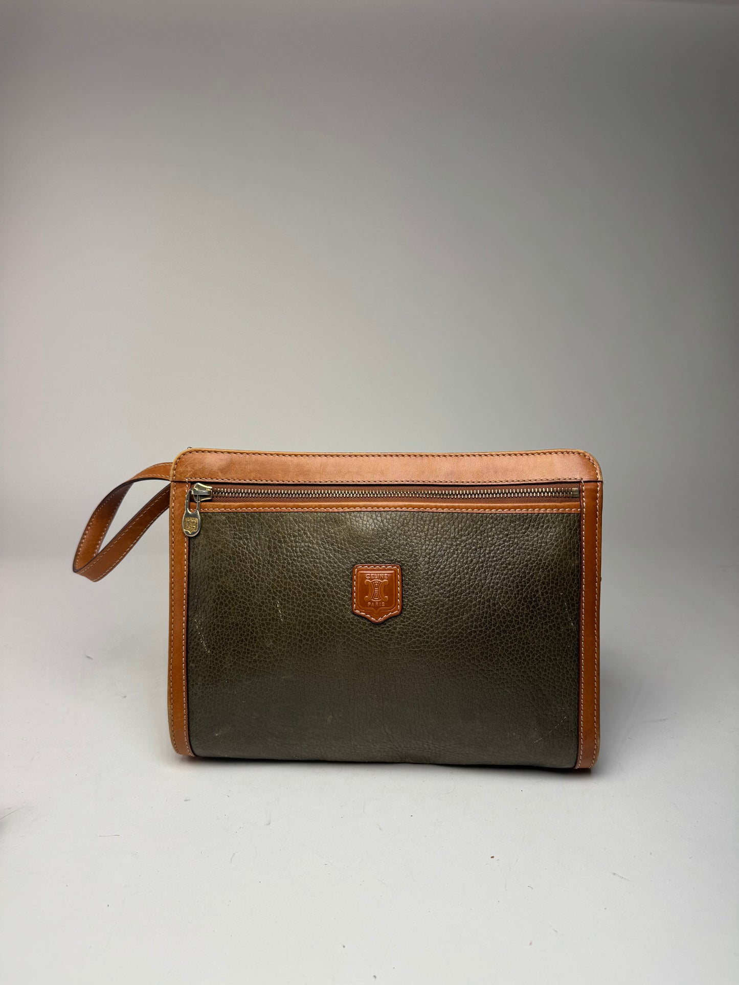 Pochette vintage en cuir Celine Paris marron vert