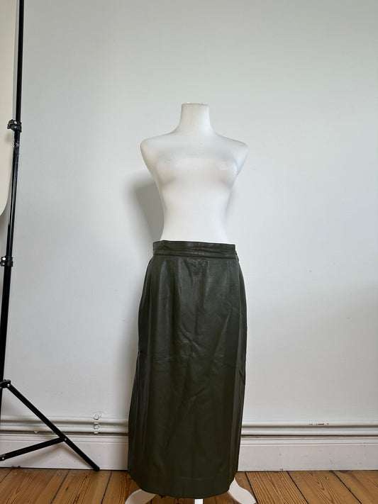 Vintage Dior Leather Skirt Olive Green