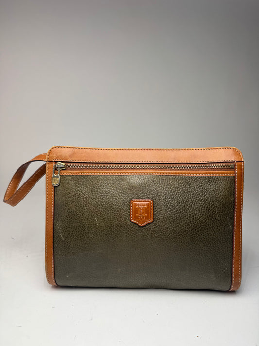 Vintage Celine Paris Leather Clutch Brown Green