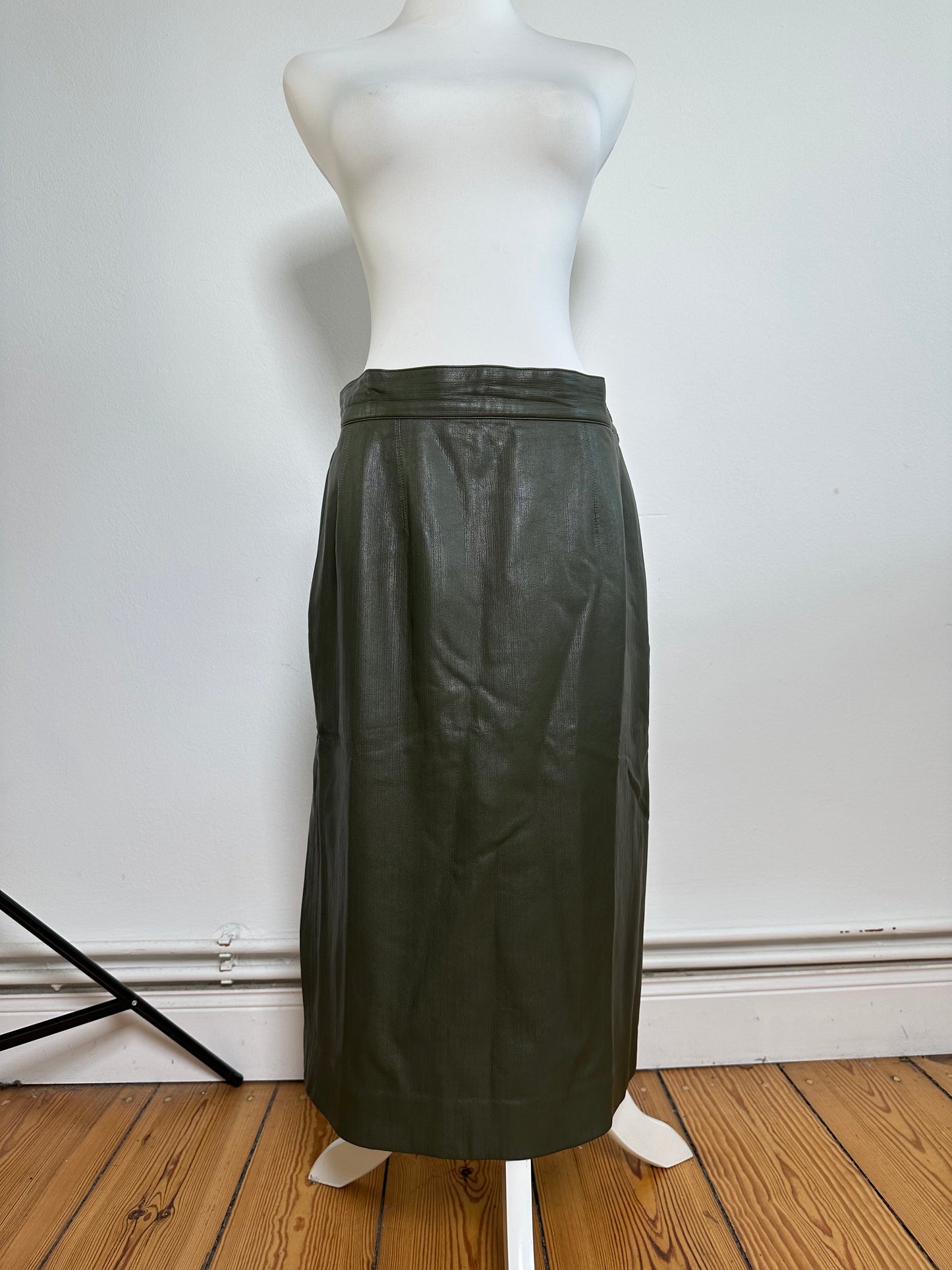 Vintage Dior Leather Skirt Olive Green