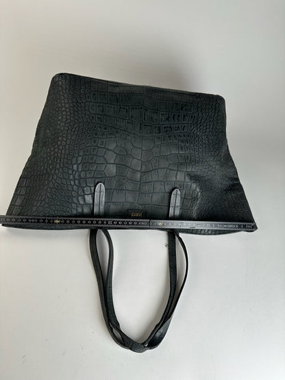 Vintage Emilio Pucci Crocodile Emblossed Leather Tote Bag Black