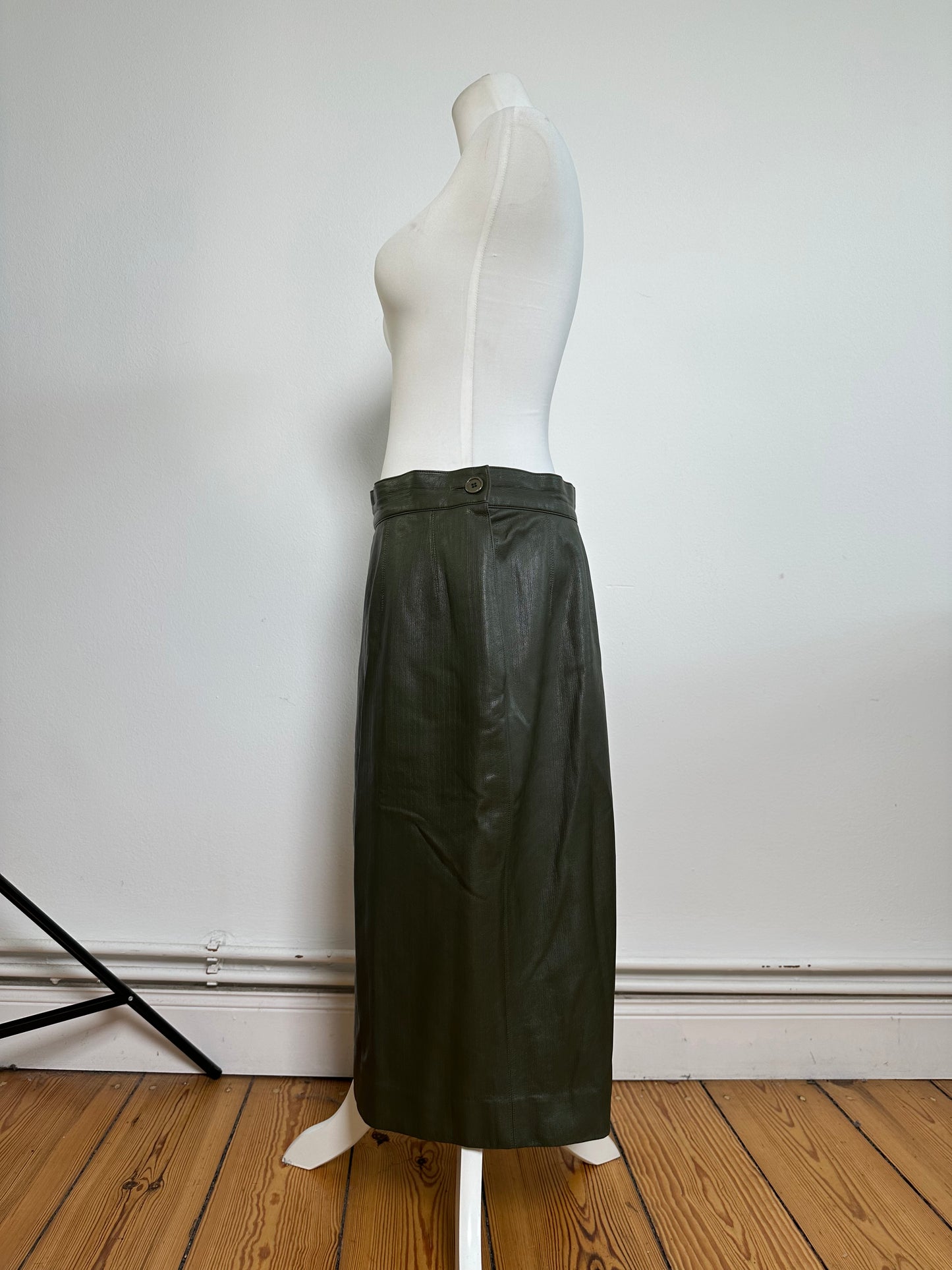 Vintage Dior Leather Skirt Olive Green