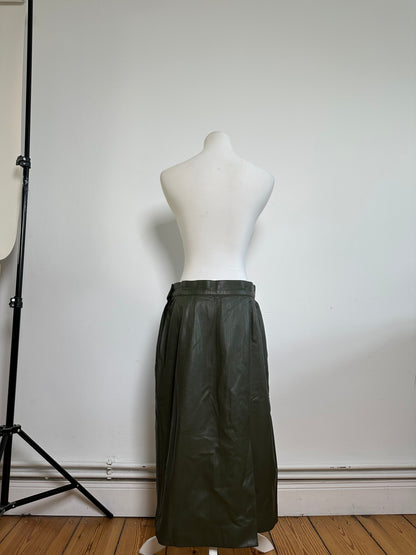 Vintage Dior Leather Skirt Olive Green