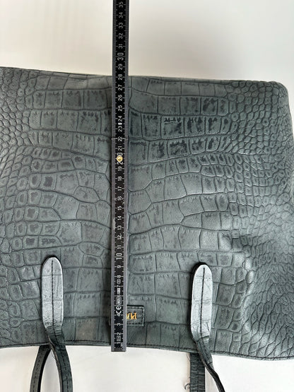 Vintage Emilio Pucci Crocodile Emblossed Leather Tote Bag Black