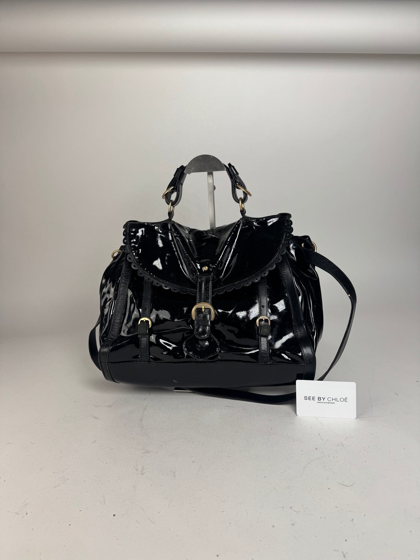 Vintage See By Chloe 2 Way Patent Leather Bag black