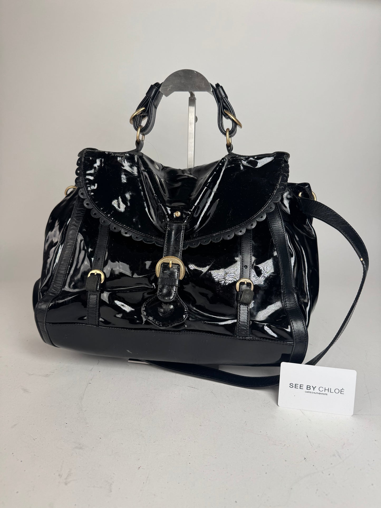 Vintage See By Chloe 2 Way Patent Leather Bag black