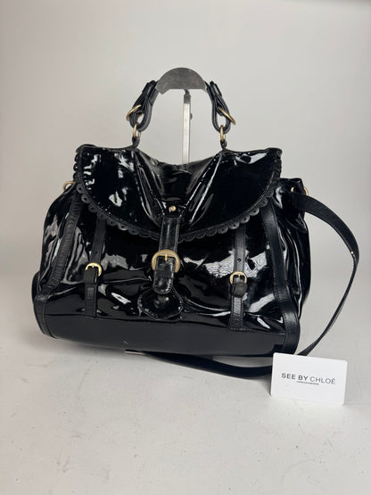 Vintage See By Chloe 2 Way Patent Leather Bag black