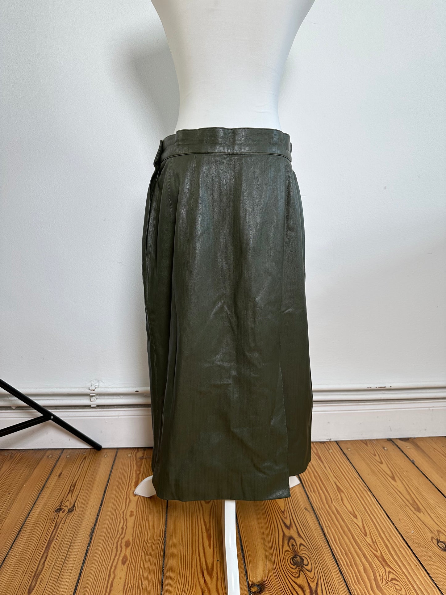 Vintage Dior Leather Skirt Olive Green