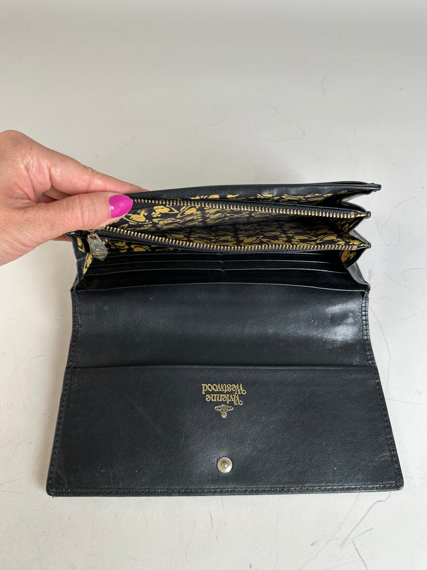Vintage Vivienne Westwood Leather Wallet Black Gold