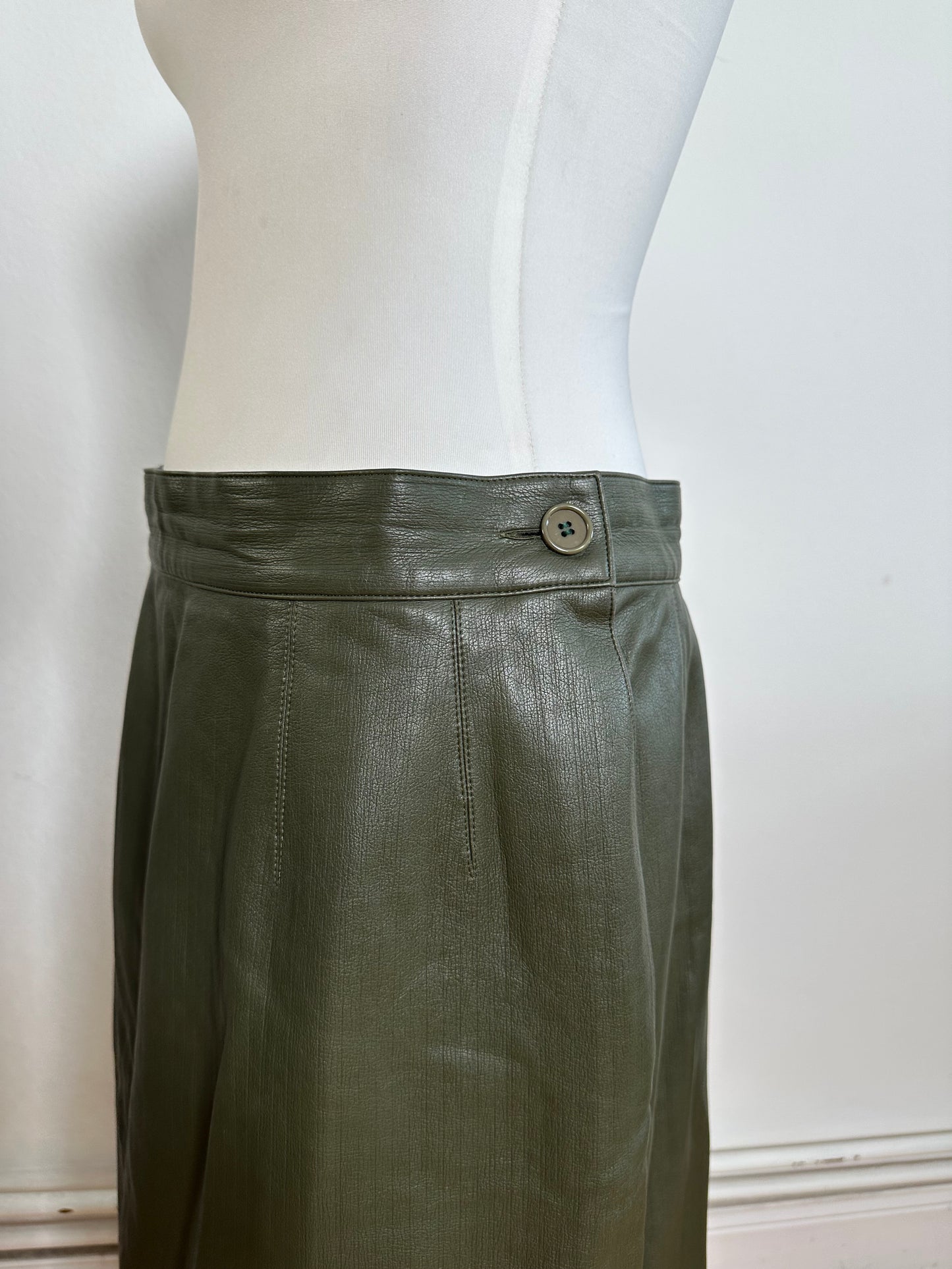 Vintage Dior Leather Skirt Olive Green
