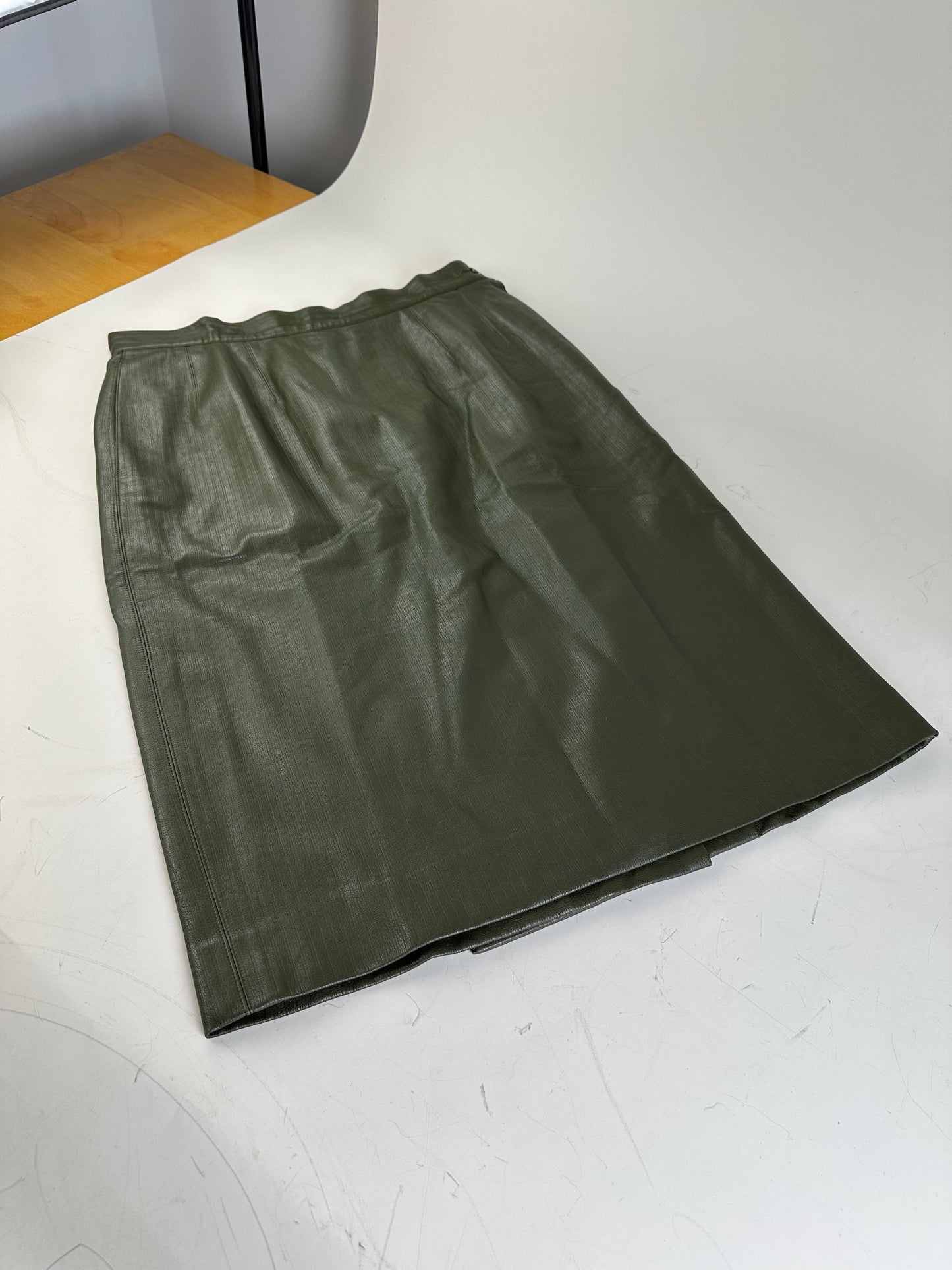 Vintage Dior Leather Skirt Olive Green