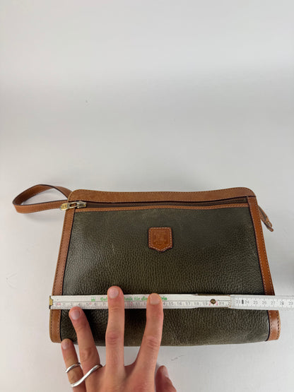 Pochette vintage en cuir Celine Paris marron vert