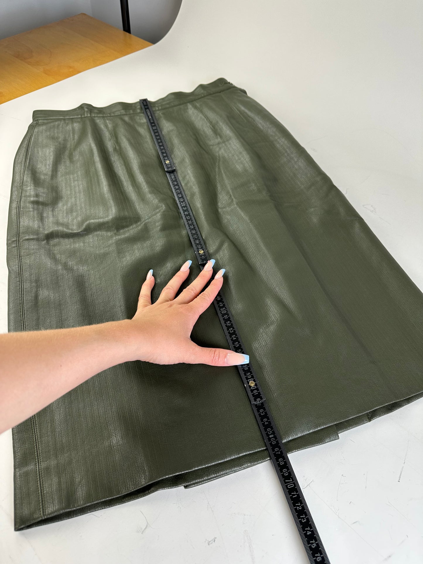 Vintage Dior Leather Skirt Olive Green