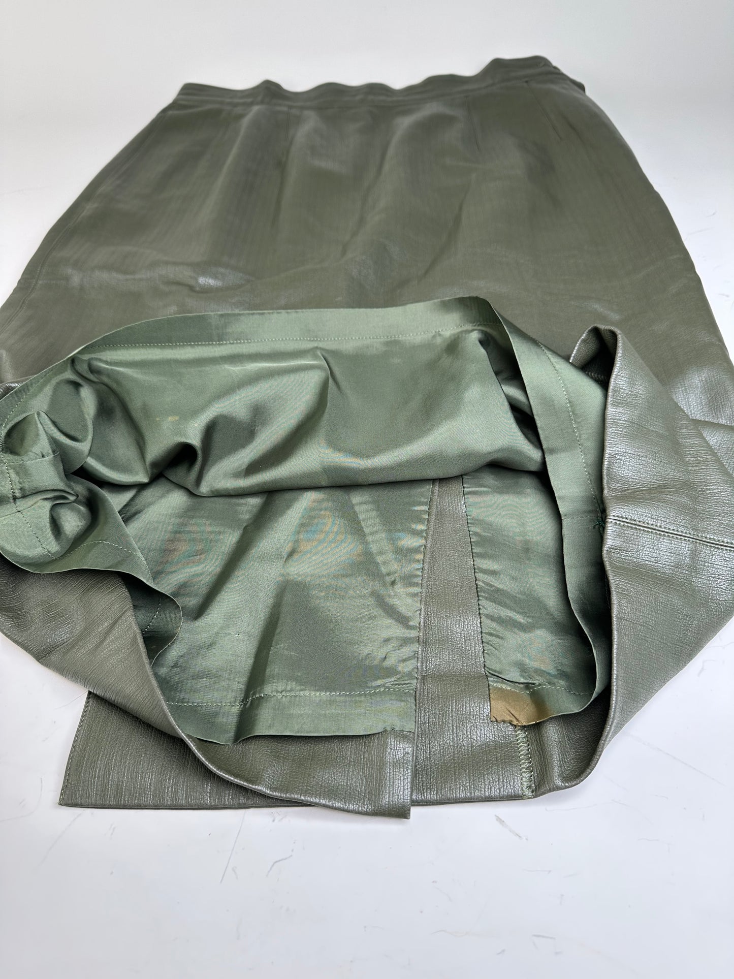 Vintage Dior Leather Skirt Olive Green