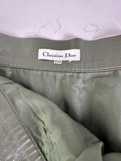Vintage Dior Leather Skirt Olive Green