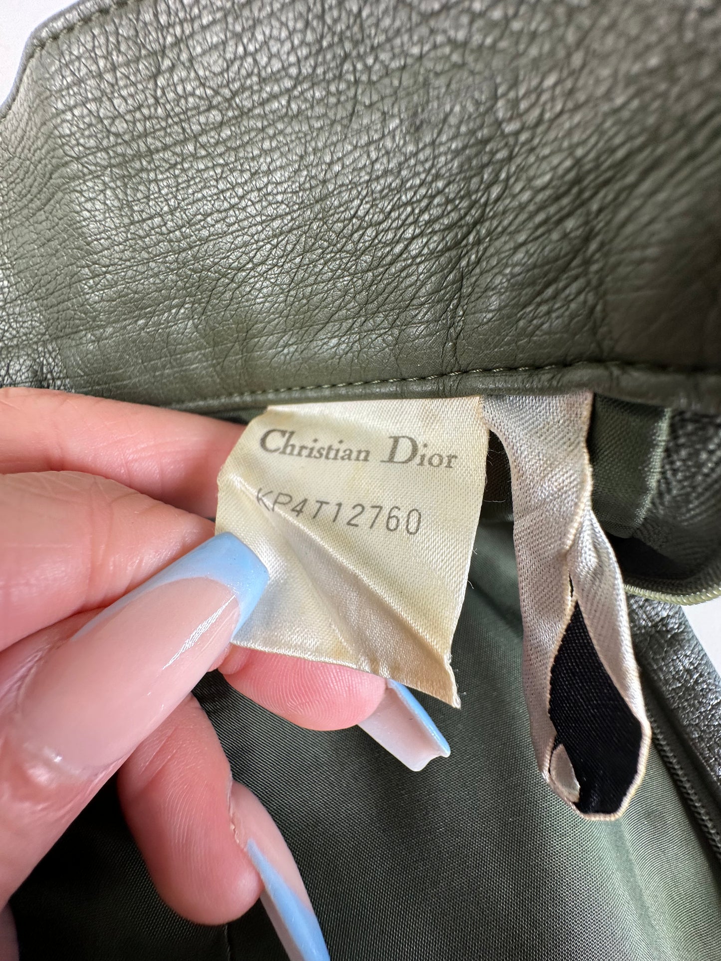 Vintage Dior Leather Skirt Olive Green