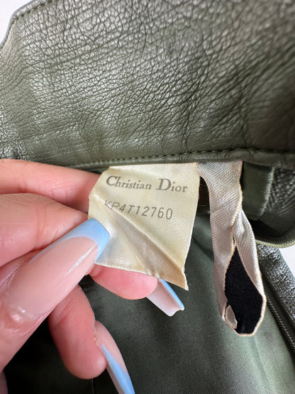 Vintage Dior Leather Skirt Olive Green
