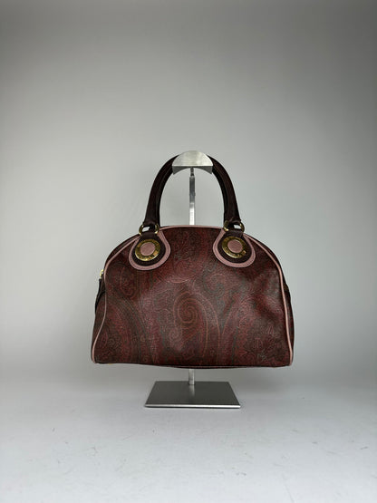 Vintage Etro Paisley Handbag Coated Canvas Brown