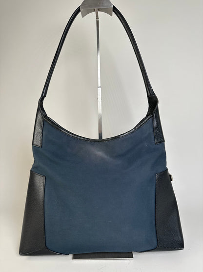 Vintage Ferragamo Canvas Shoulder Bag Navy Black Silver