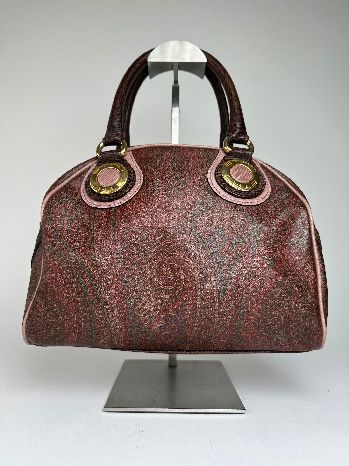 Vintage Etro Paisley Handbag Coated Canvas Brown