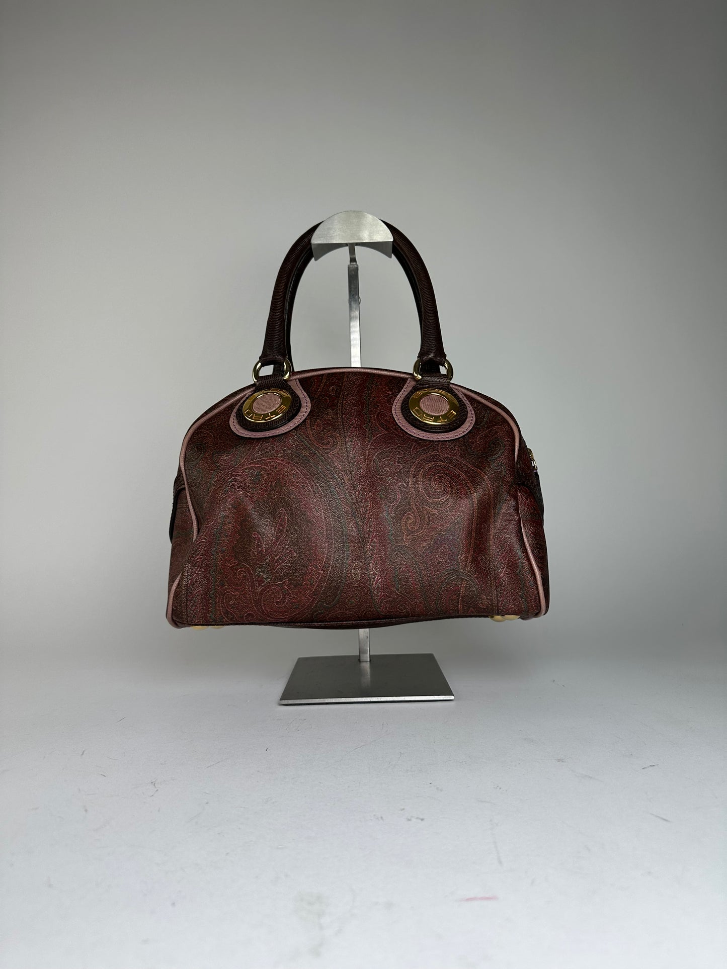 Vintage Etro Paisley Handbag Coated Canvas Brown