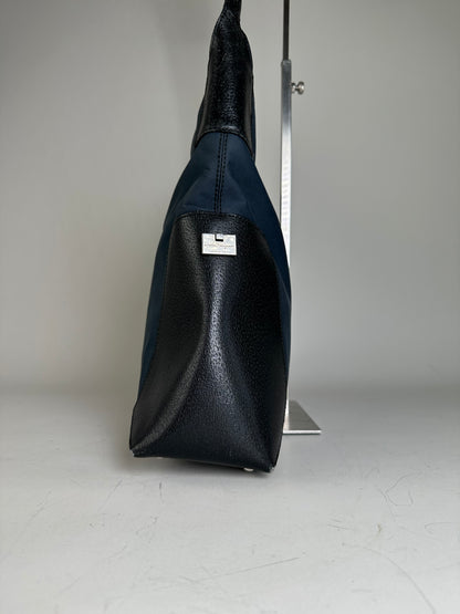 Vintage Ferragamo Canvas Shoulder Bag Navy Black Silver