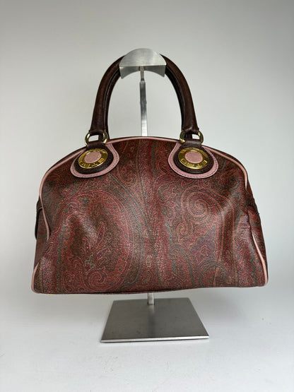 Vintage Etro Paisley Handbag Coated Canvas Brown