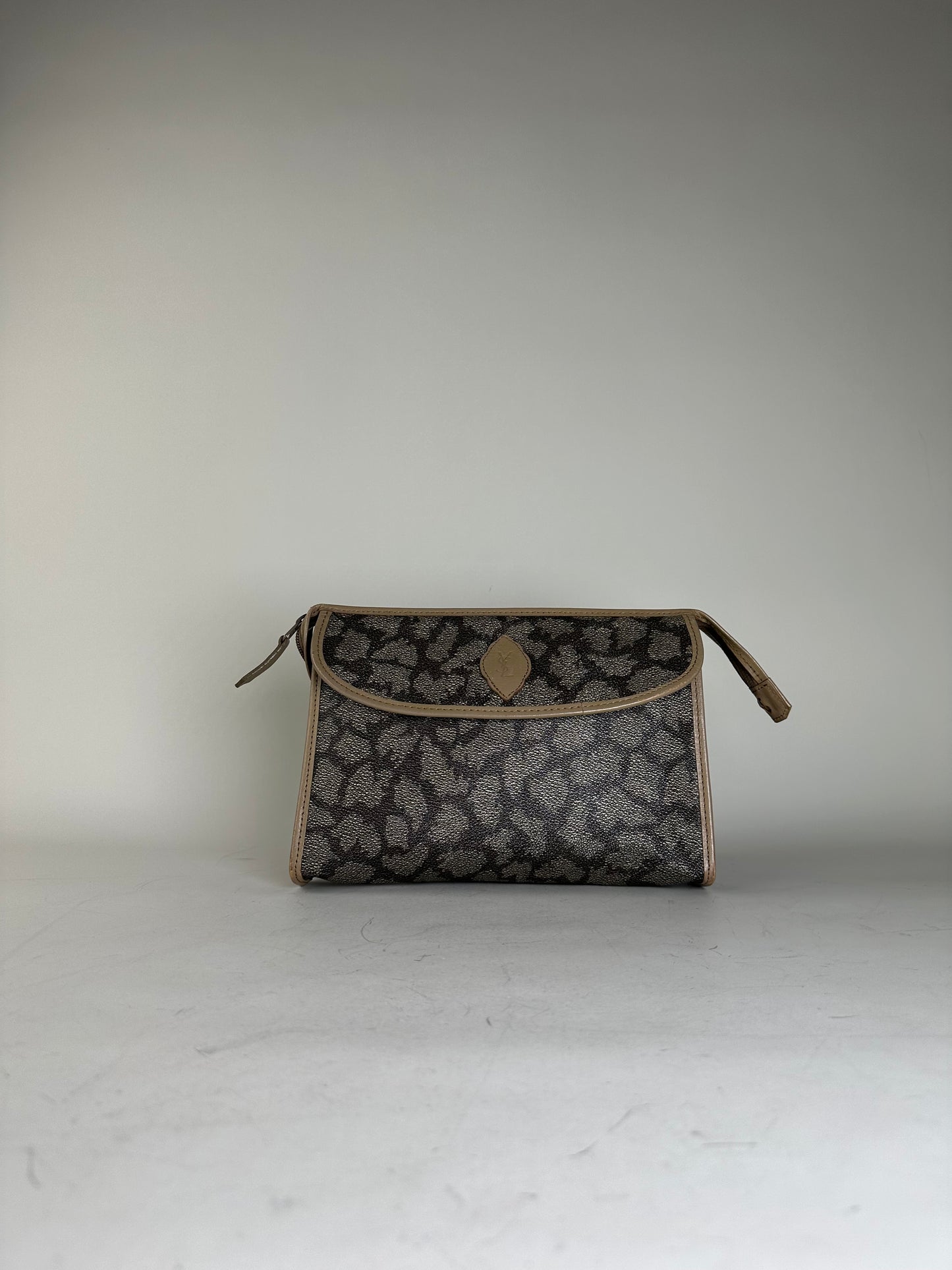 Vintage Saint Laurent Textured Canvas Clutch Bag Grey Beige