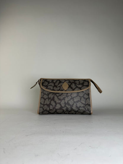 Vintage Saint Laurent Textured Canvas Clutch Bag Grey Beige