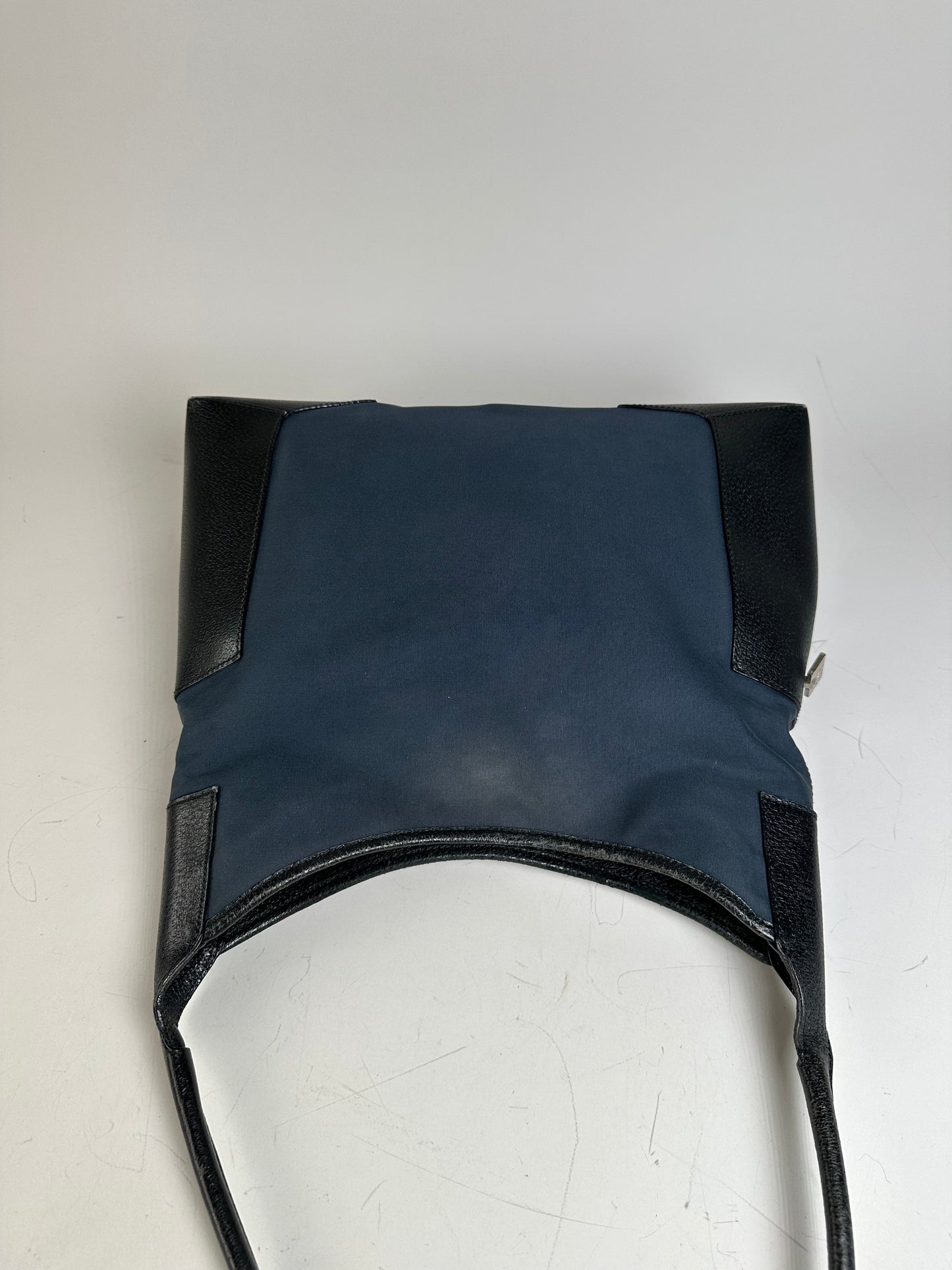 Vintage Ferragamo Canvas Shoulder Bag Navy Black Silver