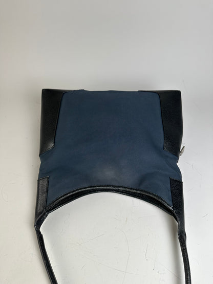 Vintage Ferragamo Canvas Shoulder Bag Navy Black Silver
