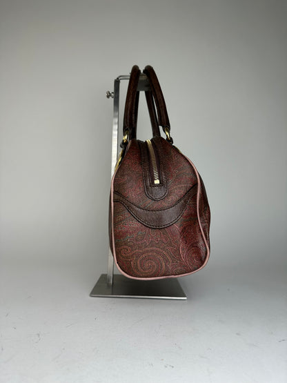 Vintage Etro Paisley Handbag Coated Canvas Brown