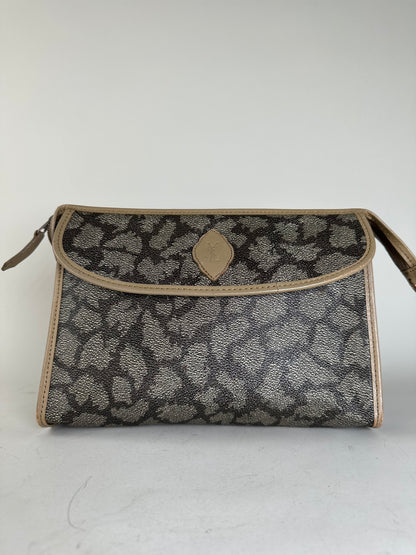 Vintage Saint Laurent Textured Canvas Clutch Bag Grey Beige