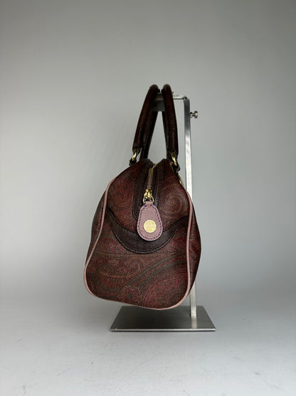 Vintage Etro Paisley Handbag Coated Canvas Brown
