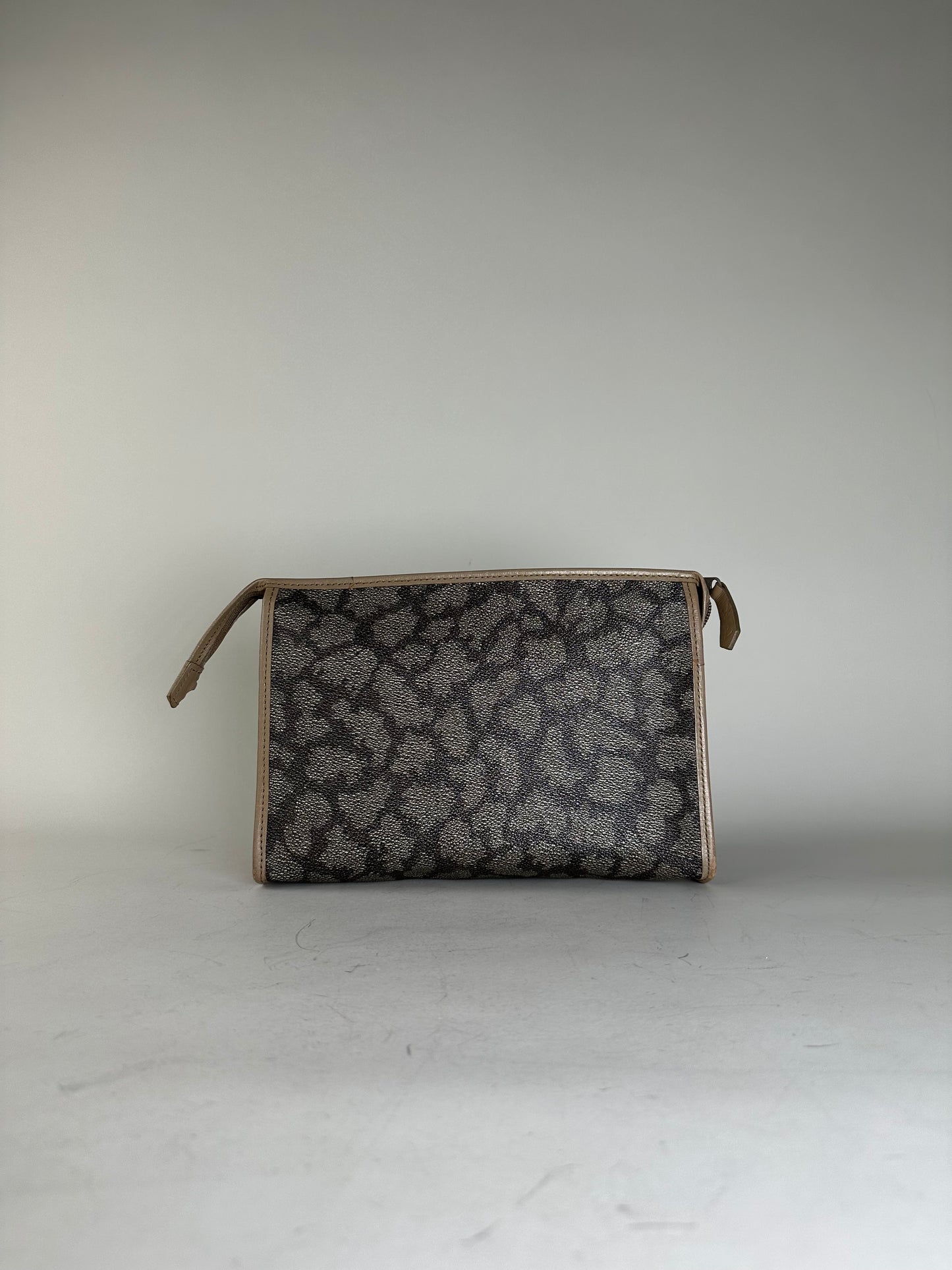 Vintage Saint Laurent Textured Canvas Clutch Bag Grey Beige