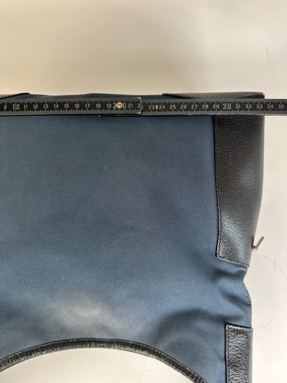 Vintage Ferragamo Canvas Shoulder Bag Navy Black Silver