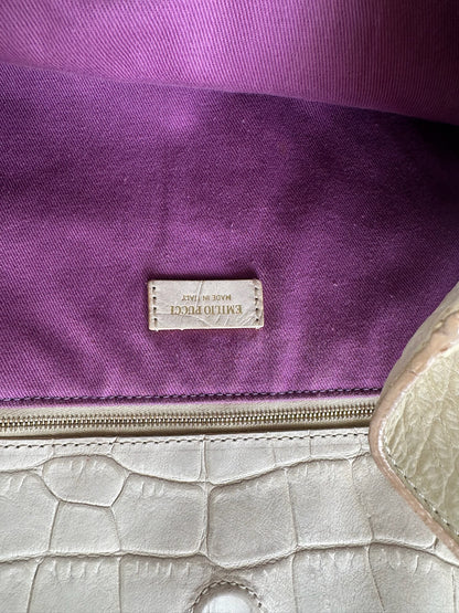 Vintage Emilio Pucci Crocodile Emblossed Leather Tote Bag