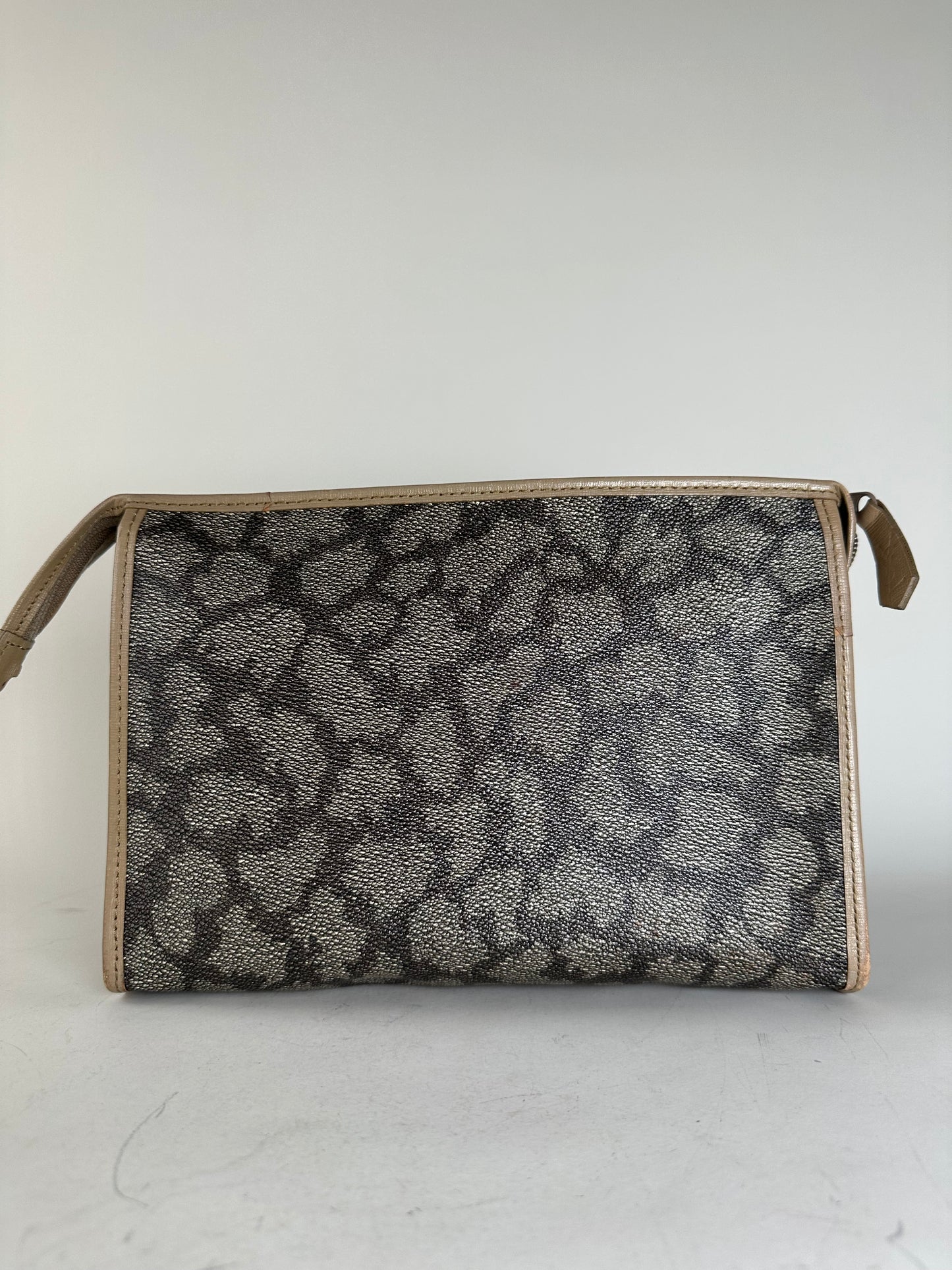 Vintage Saint Laurent Textured Canvas Clutch Bag Grey Beige