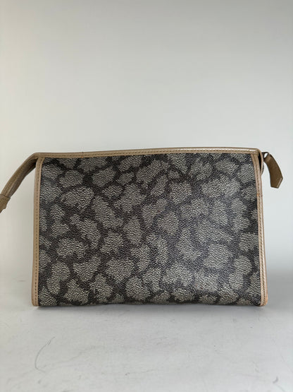 Vintage Saint Laurent Textured Canvas Clutch Bag Grey Beige