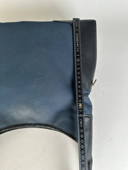 Vintage Ferragamo Canvas Shoulder Bag Navy Black Silver