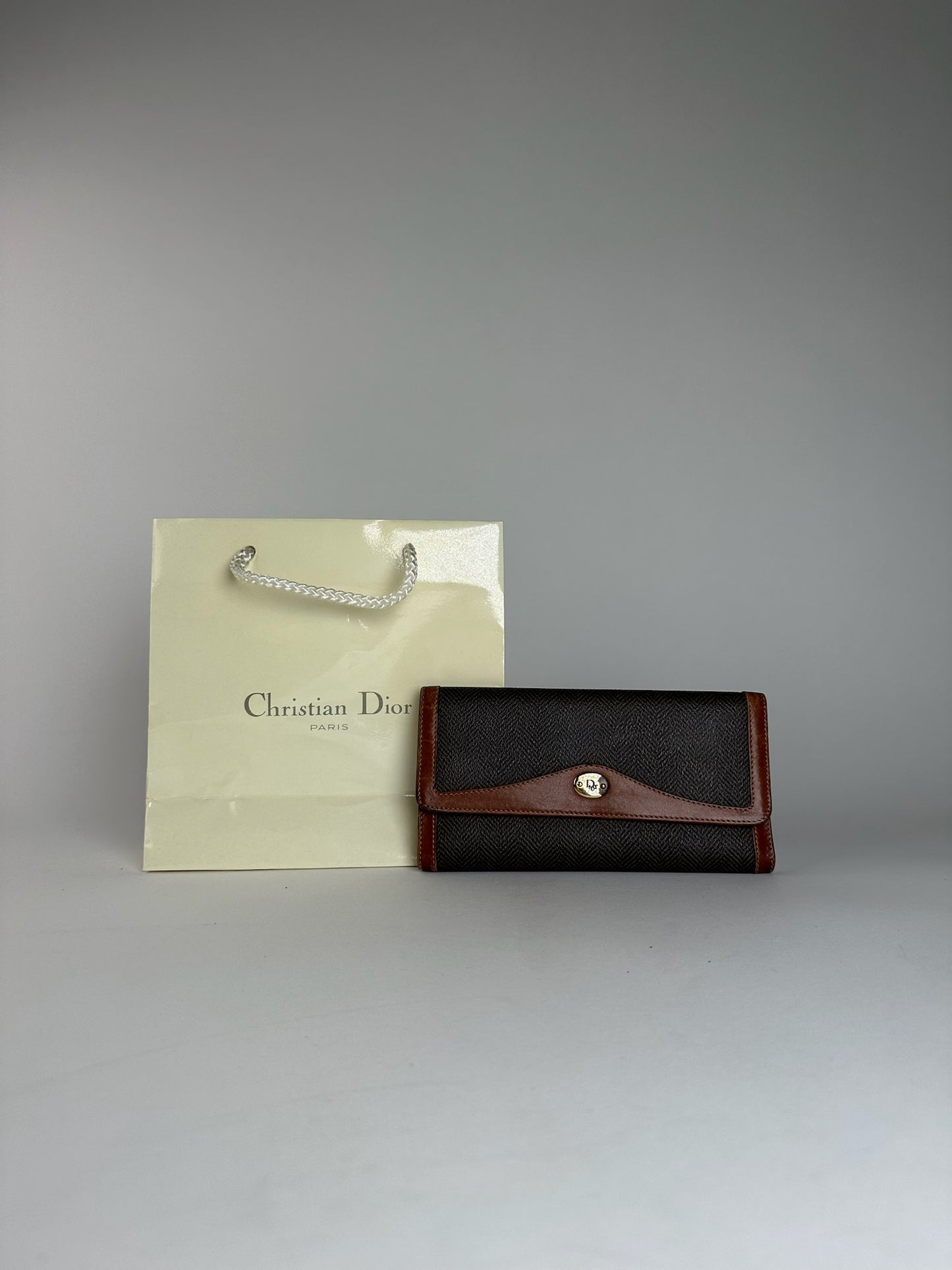 Vintage Dior Canvas Leather Wallet / Card Holder Brown