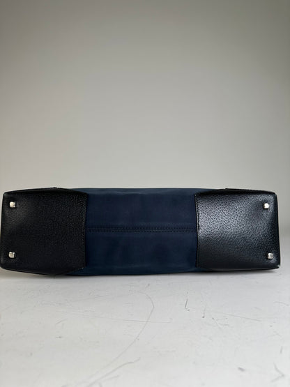 Vintage Ferragamo Canvas Shoulder Bag Navy Black Silver