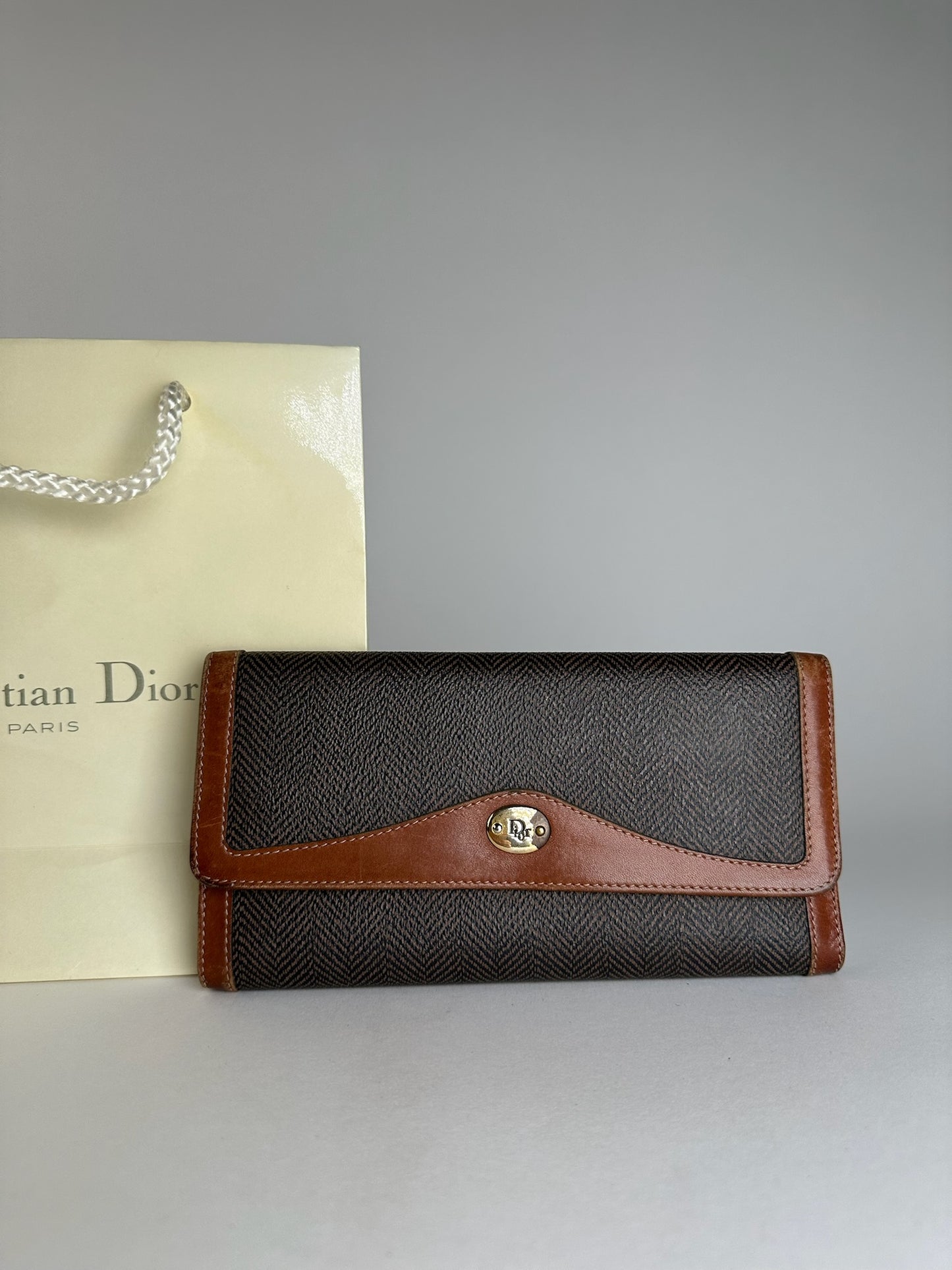 Vintage Dior Canvas Leather Wallet / Card Holder Brown