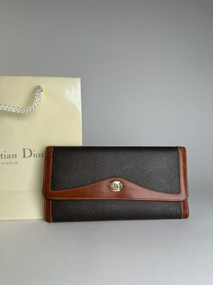 Vintage Dior Canvas Leather Wallet / Card Holder Brown