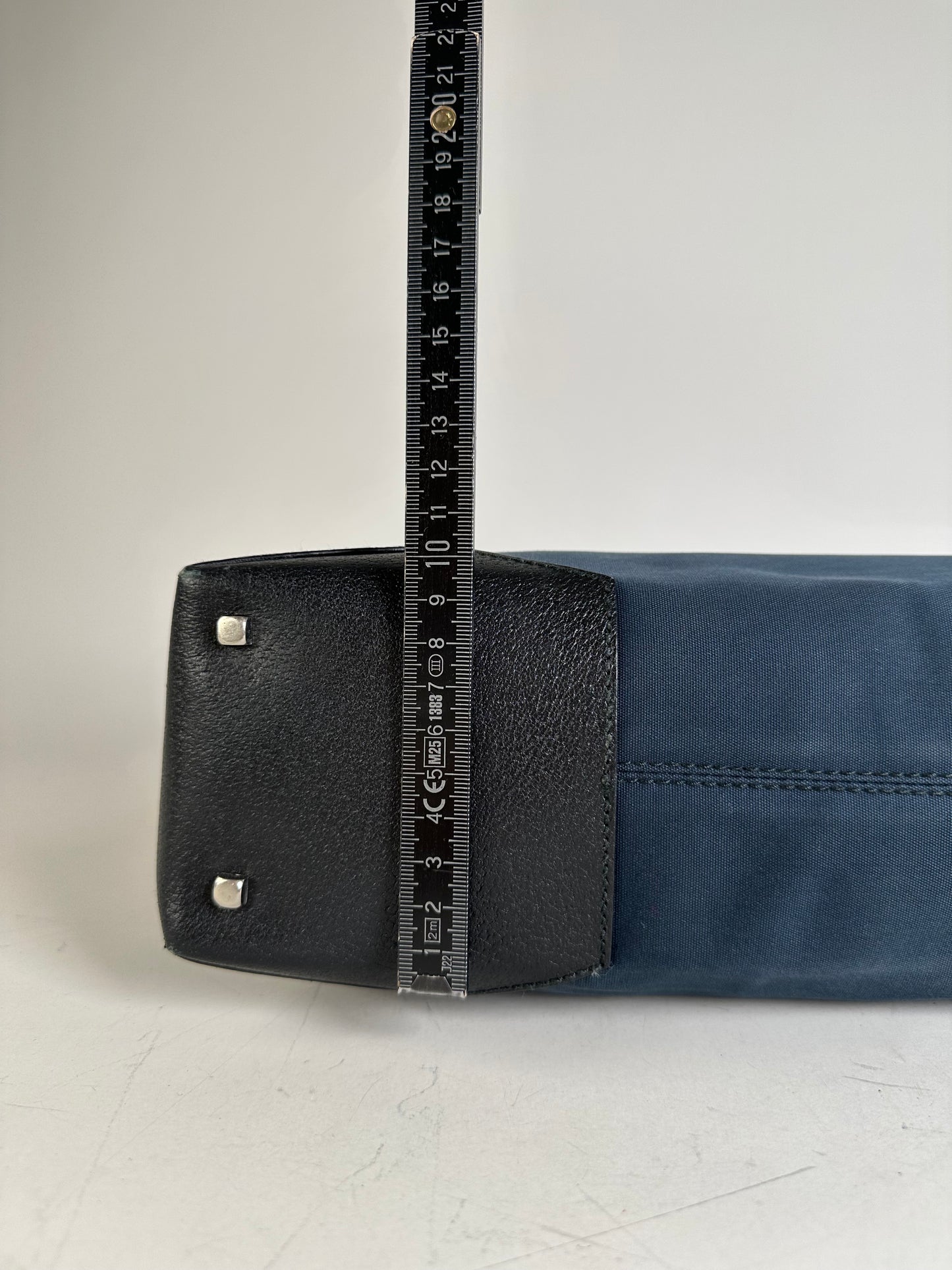 Vintage Ferragamo Canvas Shoulder Bag Navy Black Silver