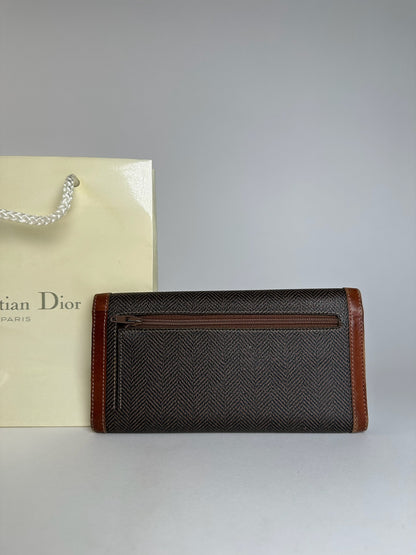 Vintage Dior Canvas Leather Wallet / Card Holder Brown