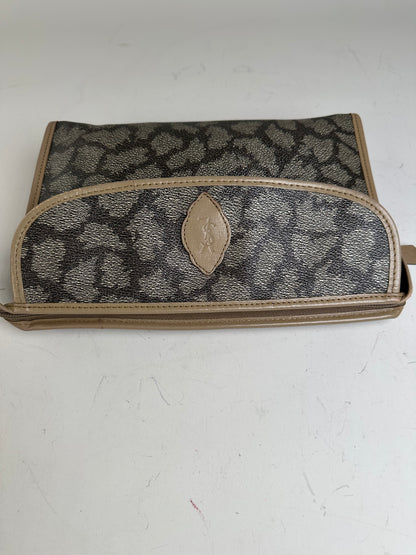 Vintage Saint Laurent Textured Canvas Clutch Bag Grey Beige