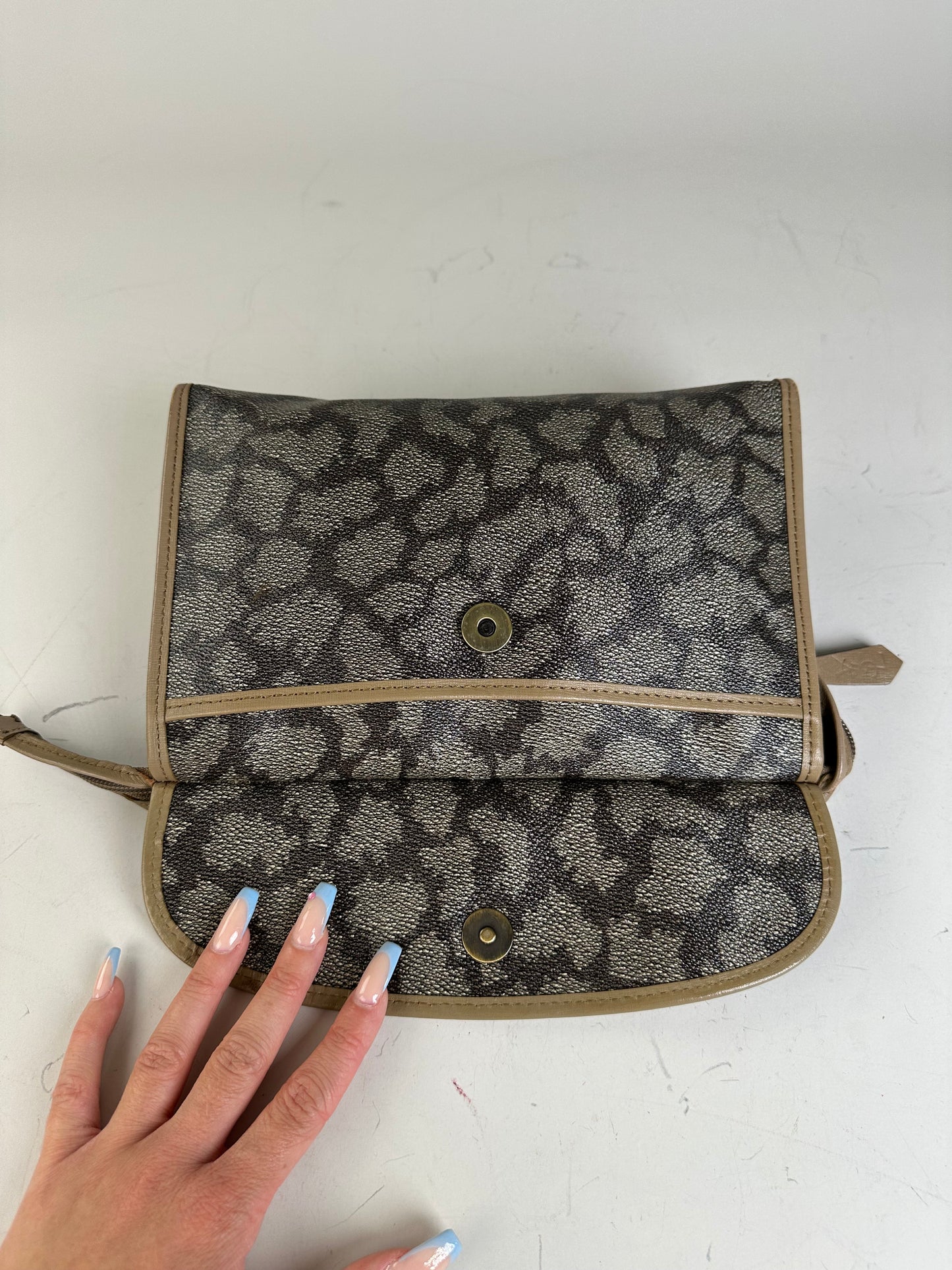 Vintage Saint Laurent Textured Canvas Clutch Bag Grey Beige