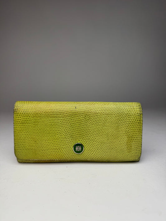 Vintage Loewe Madrid Snake Emblossed Leather Wallet Green