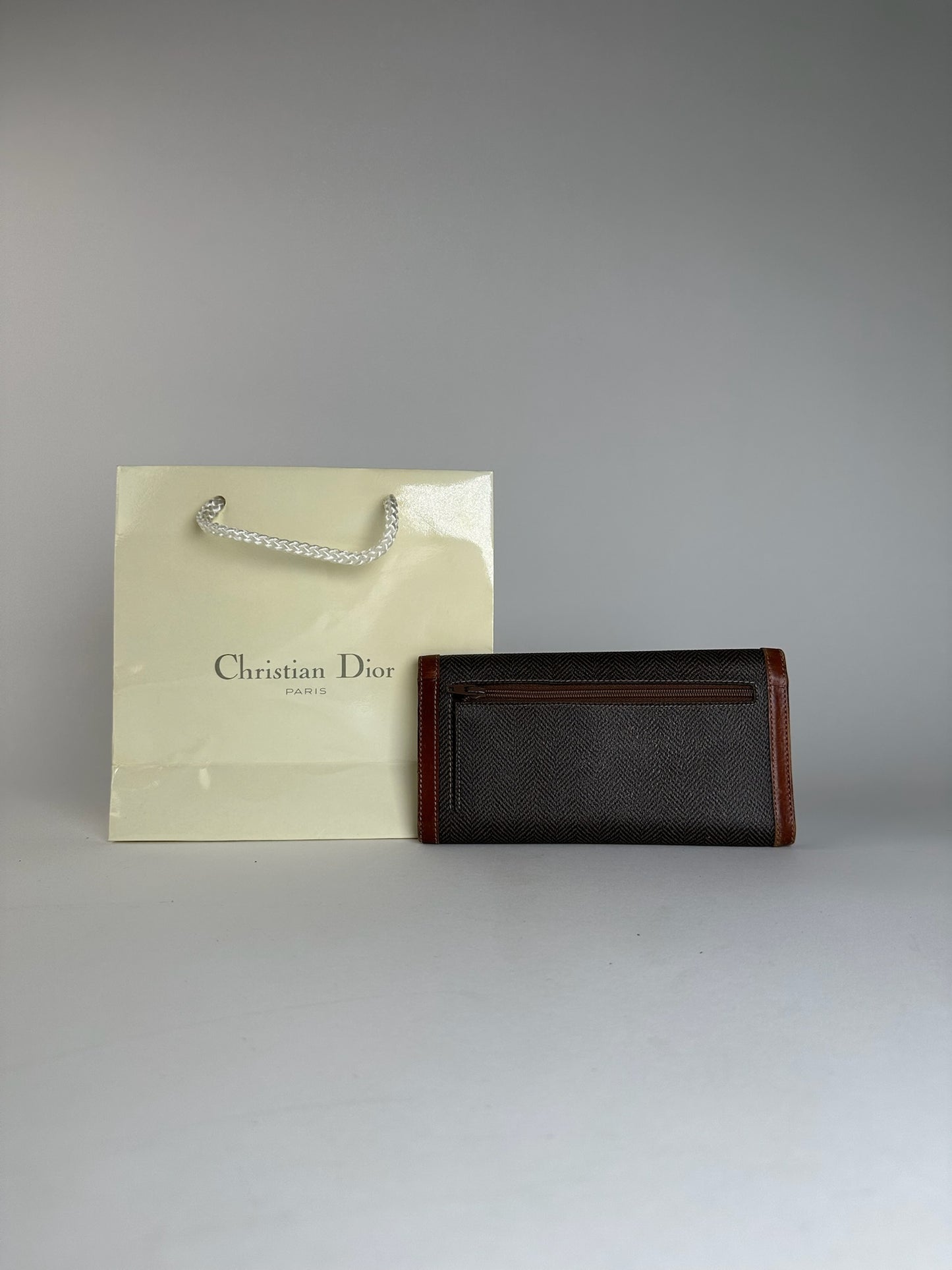 Vintage Dior Canvas Leather Wallet / Card Holder Brown